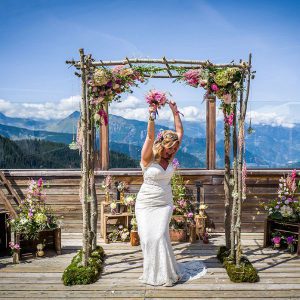 happy bride in alps